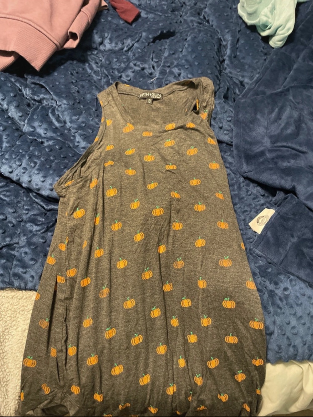 Fifth Sun Gray Tank Top with Orange Pumpkin Print